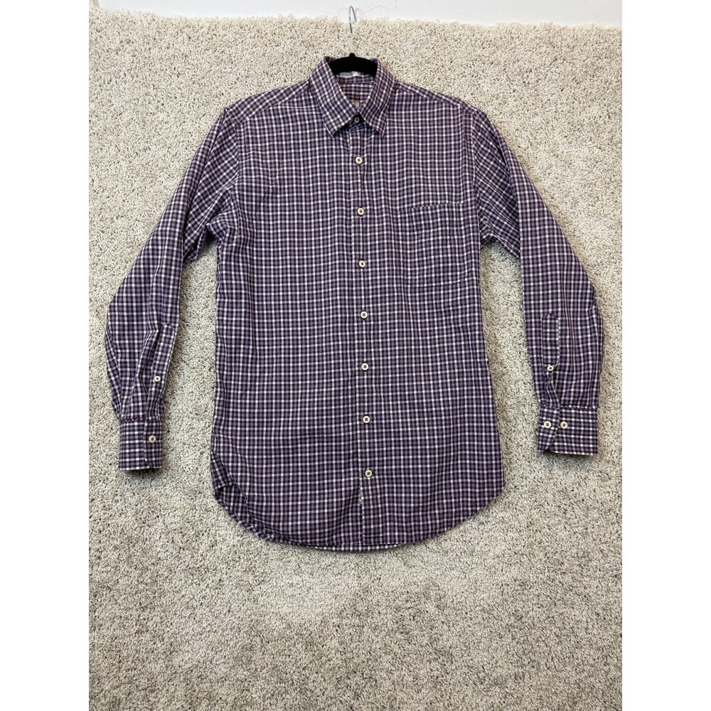 Peter Millar Mens Small Purple Gingham Check 100% Cotton Long Sleeve Shirt